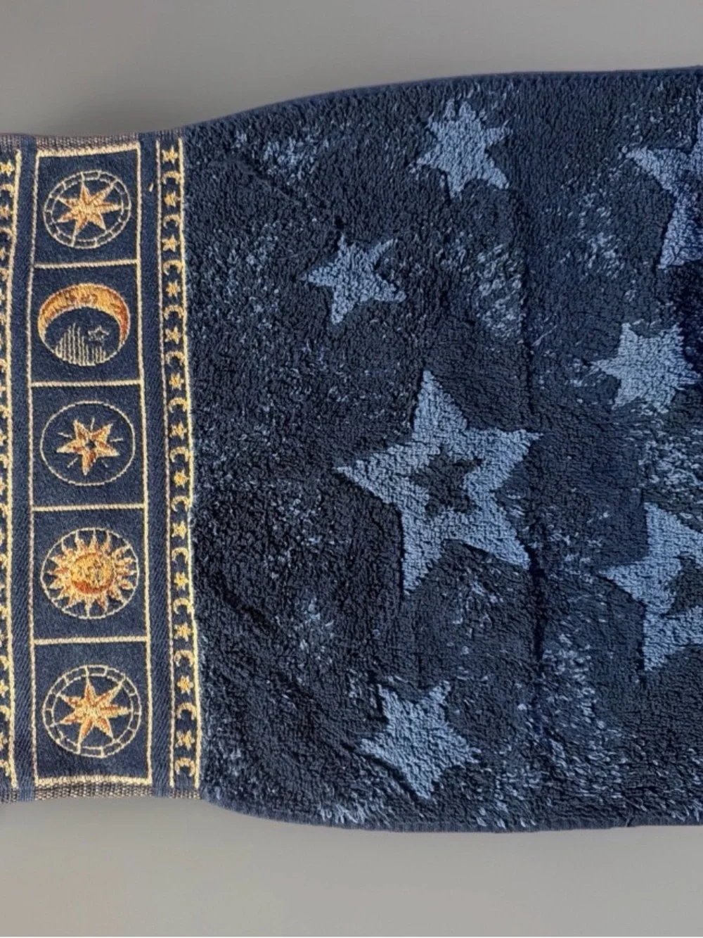 Spring Maid Contour hourglass Celestial Star & Moon Blue 100% Cotton Hand Towel